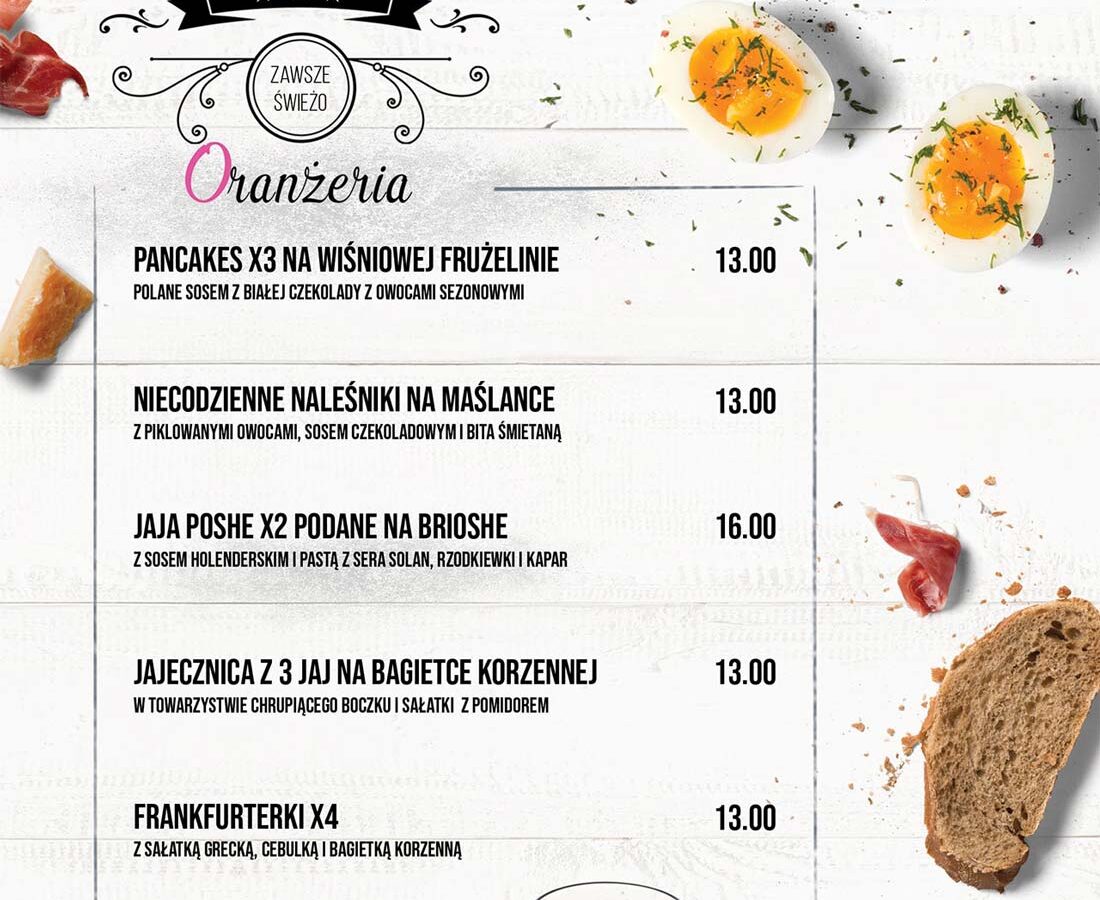 Oranżeria Breakfast Menu