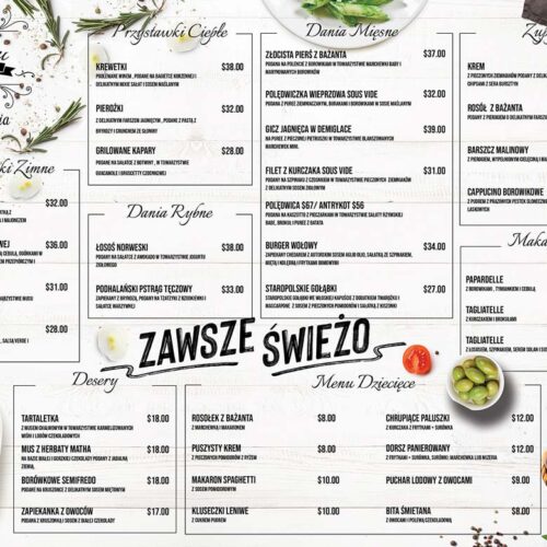 Oranżeria Menu