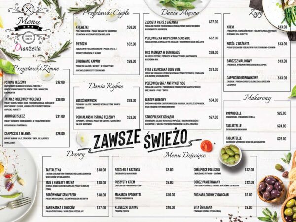 Oranżeria Menu